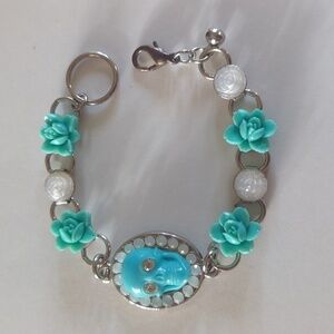 Tarina Tarantino Swarovski crystal Tiffany blue skeleton skull bracelet